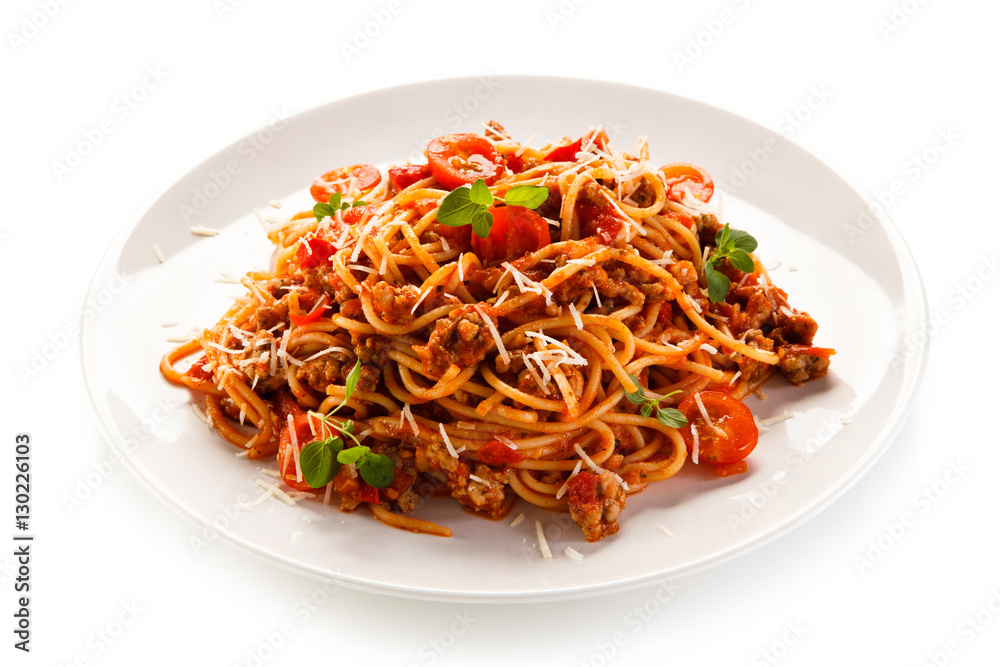Pasta with meat, tomato sauce and vegetables Pasta with meat, tomato sauce and vegetables