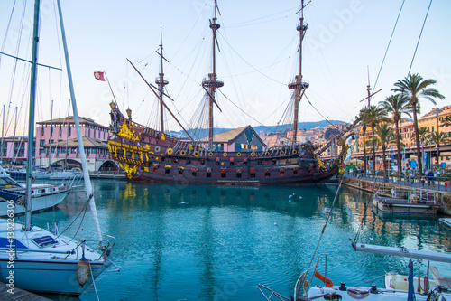 GENOA, ITALY - DECEMBER 6, 2016: Il Galeone Neptune pirate ship in Genoa, Italy.