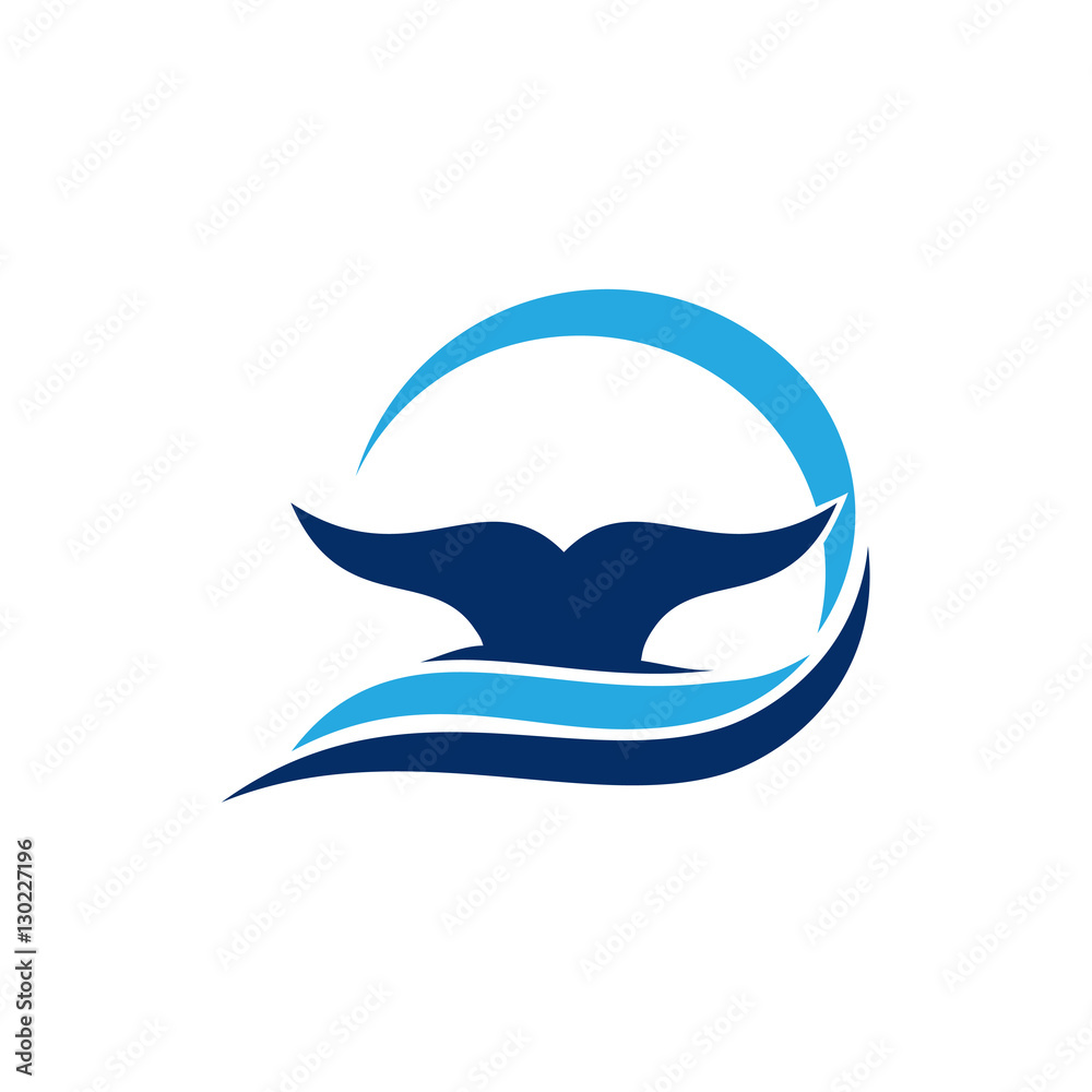 Naklejka premium Blue Whale Fin Tail Dive Underwater Logo Template