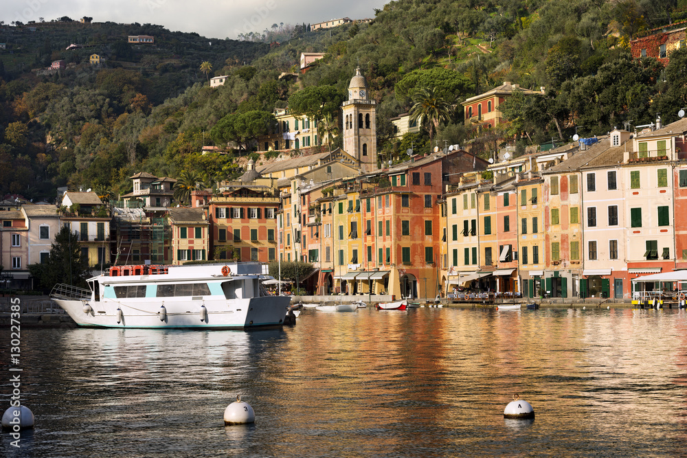 The village of Portofino with harbor and colorful houses. Genova, Liguria, Italy