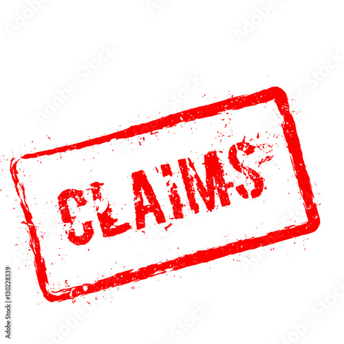 Claims red rubber stamp isolated on white background. Grunge rectangular seal with text, ink texture and splatter and blots, vector illustration.
