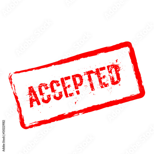Accepted red rubber stamp isolated on white background. Grunge rectangular seal with text, ink texture and splatter and blots, vector illustration.