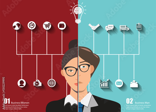 stock vector business man an business woman in contrast symmetry concept