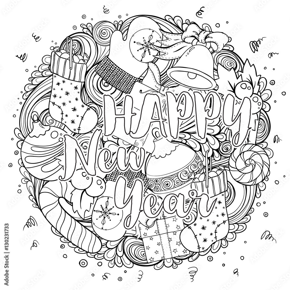 Merry christmas set of xmas monochrome pattern. Ideal for holiday greeting cards, print, coloring book page