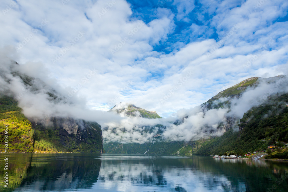 Cloudy morning at Geirangerfjord in Norway