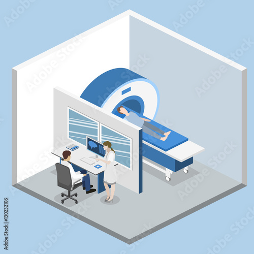 Isometric flat 3D concept vector hospital medical mri web illustration.