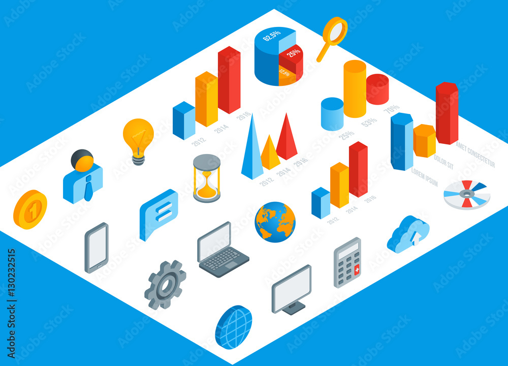 Business isometric icons set Business isometric icons set