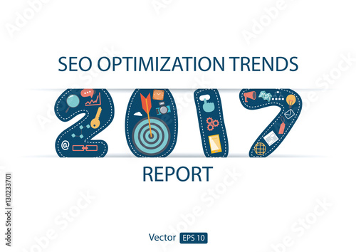 Flat design 2017 icons set of website SEO optimization