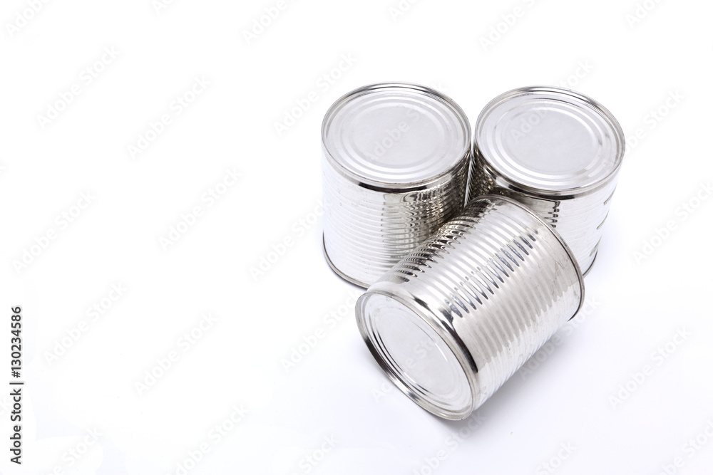 Three tall cans in white background. Three tall cans in white background.
