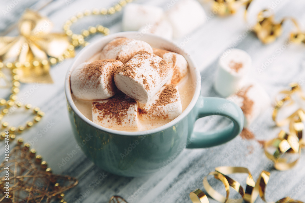 Hot drink with marshmallows and chocolate Hot drink with marshmallows and chocolate