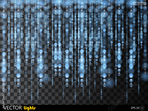 Glittering line with flickering light blurs. Glittering sequins thread. Festive glamor glitter curtain background of shiny sequins or rhinestones rain decorative background. On transparent background
