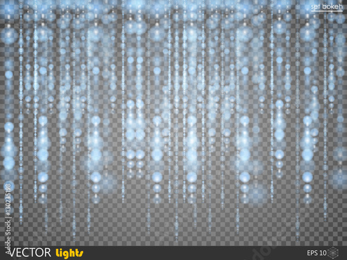 Glittering line with flickering light blurs. Glittering sequins thread. Festive glamor glitter curtain background of shiny sequins or rhinestones rain decorative background. On transparent background
