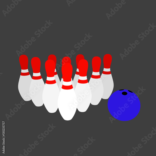 Bowling pins and bowling ball. Vector illustration.