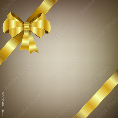 Gold Bow And Ribbon. Vector Holiday Illustration. Decoration Ele