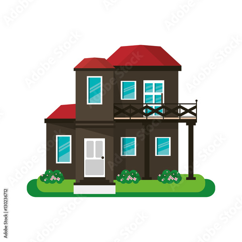 house with balcony red roof garden design vector illustration eps 10