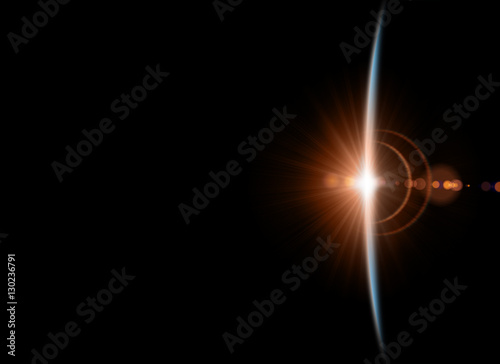 Earth in outer space. Sunlight sunrise in space. Universe.