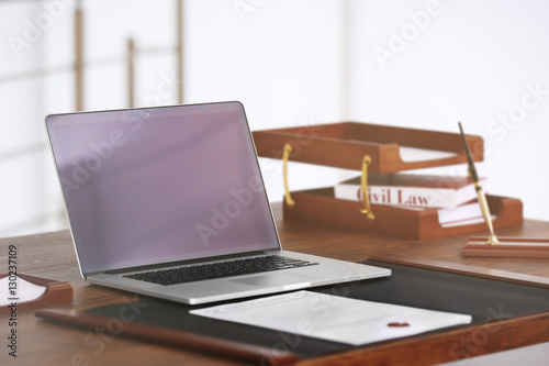 Notary  workplace with laptop