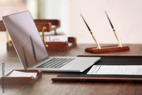 Notary  workplace with laptop