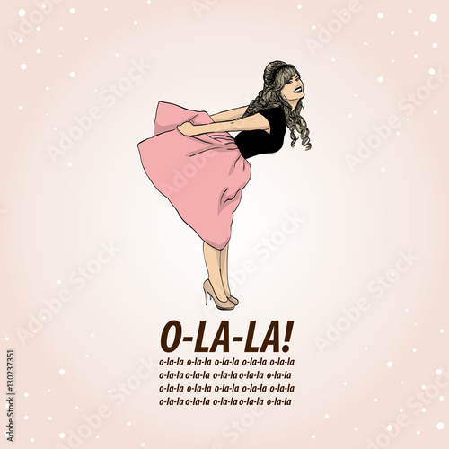 vector illustration of a woman in a retro style wearing a skirt and blouse. copy space