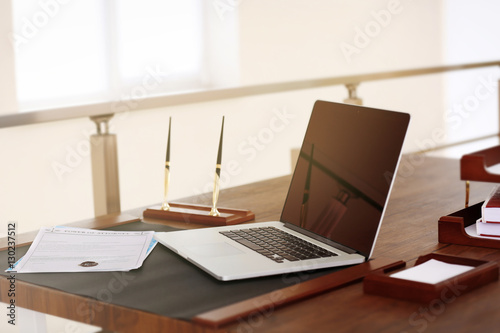 Notary  workplace with laptop