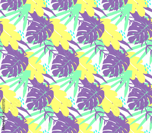 Tropical palm leaves, jungle leaves seamless vector floral pattern background