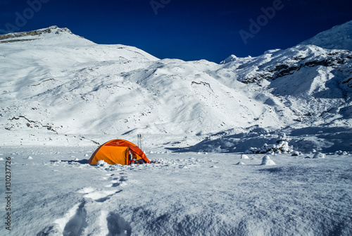 Snowy country with tent