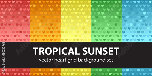 Heart pattern set "Tropical Sunset". Vector seamless backgrounds