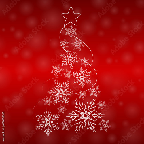christmas tree of snowflakes, red background
