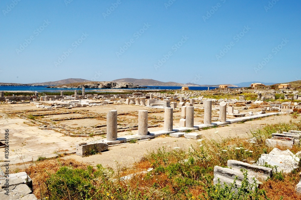 The ruins of ancient buildings, the island of Delos, Greece/The ruins of ancient buildings made of marble. Filmed during the tour of the Mediterranean world