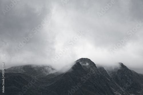 Photo Gloomy mountain landscape. Matte photo processing.