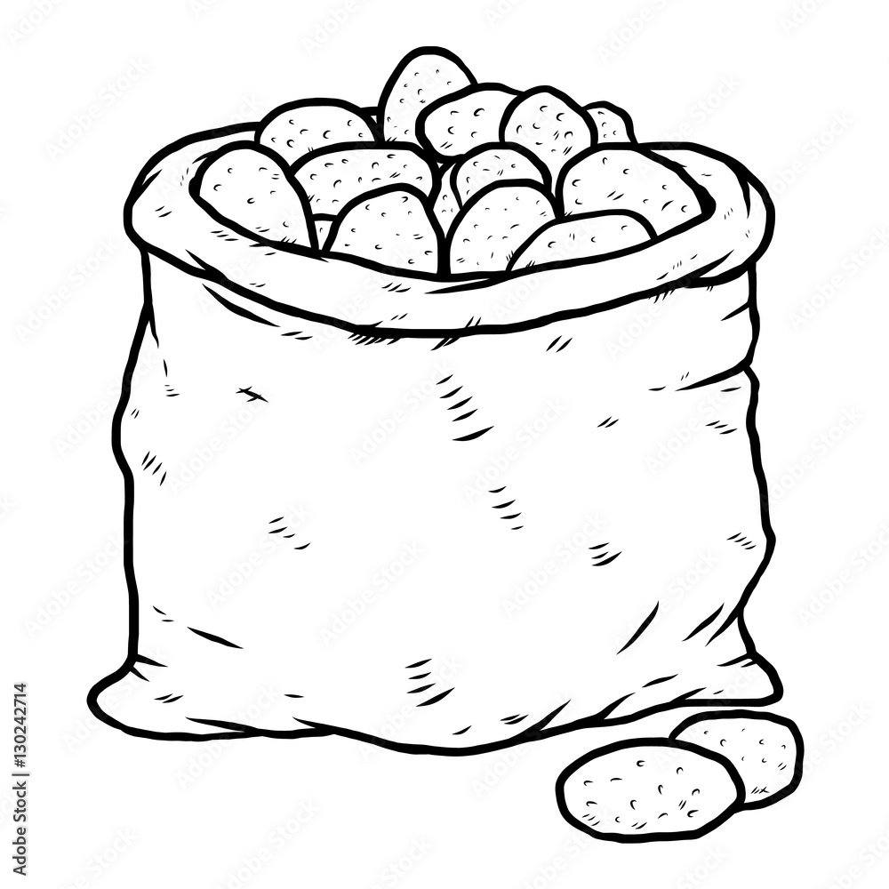 potatoes bag / cartoon vector and illustration, black and white, hand  drawn, sketch style, isolated on white background. Stock Vector | Adobe  Stock