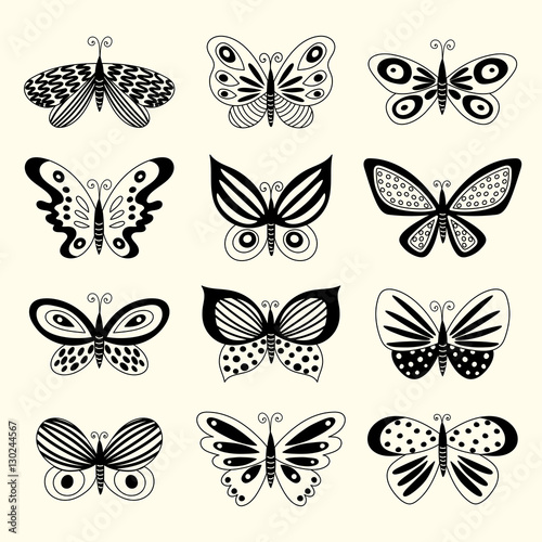 Set of illustrations illustration with butterflies. Freehand drawing © Xenia