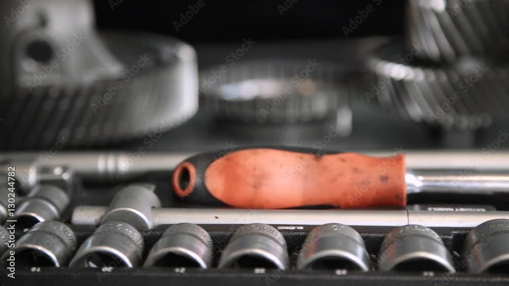 tools and parts to repair the car