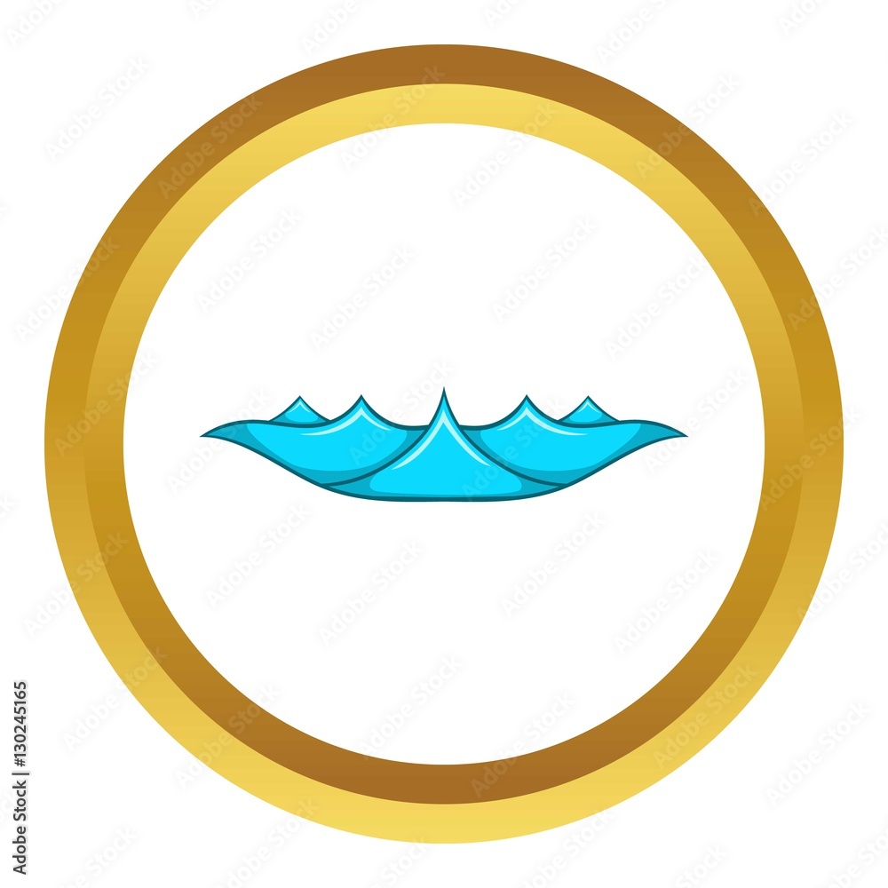 Small ocean waves vector icon in golden circle, cartoon style isolated on white background Small ocean waves vector icon in golden circle, cartoon style isolated on white background