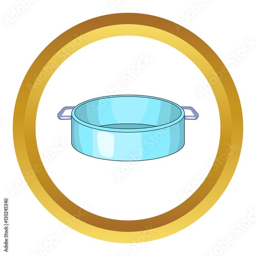 Pan vector icon in golden circle, cartoon style isolated on white background