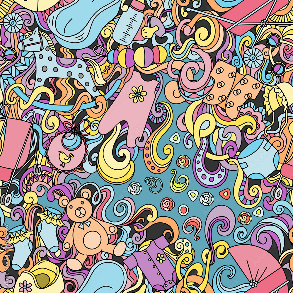 Cartoon doodles hand drawn baby seamless pattern Cartoon doodles hand drawn baby seamless pattern