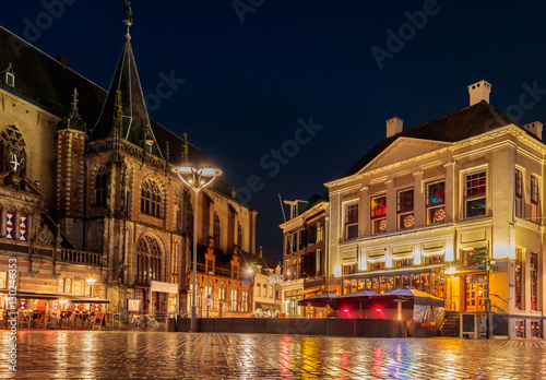Evening view of the Dutch central square in the city of Zwolle photo