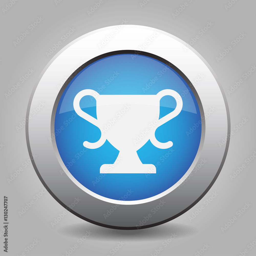 blue metallic button, white sports cup icon blue metallic button, white sports cup icon