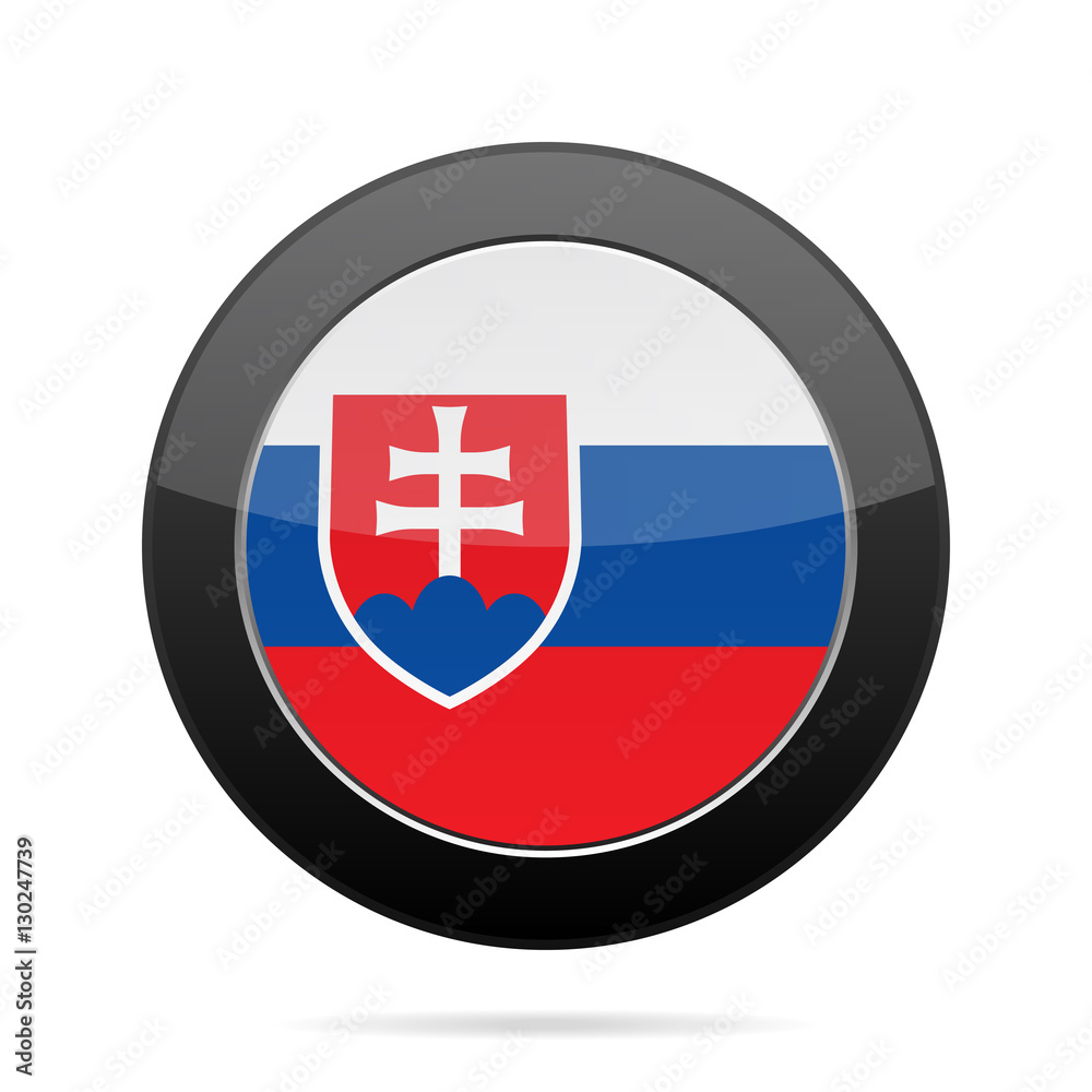 Flag of Slovakia. Shiny black round button.