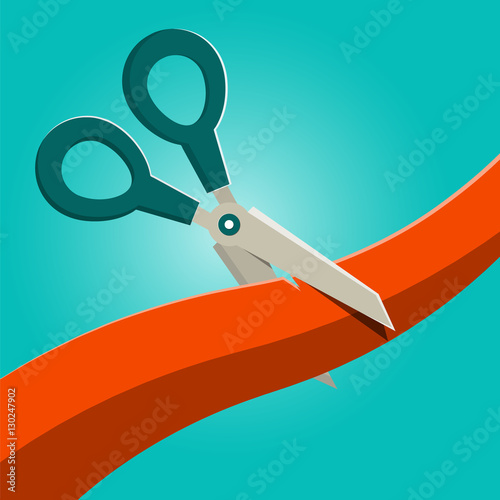 Scissors Cutting Ribbon Vector Illustration