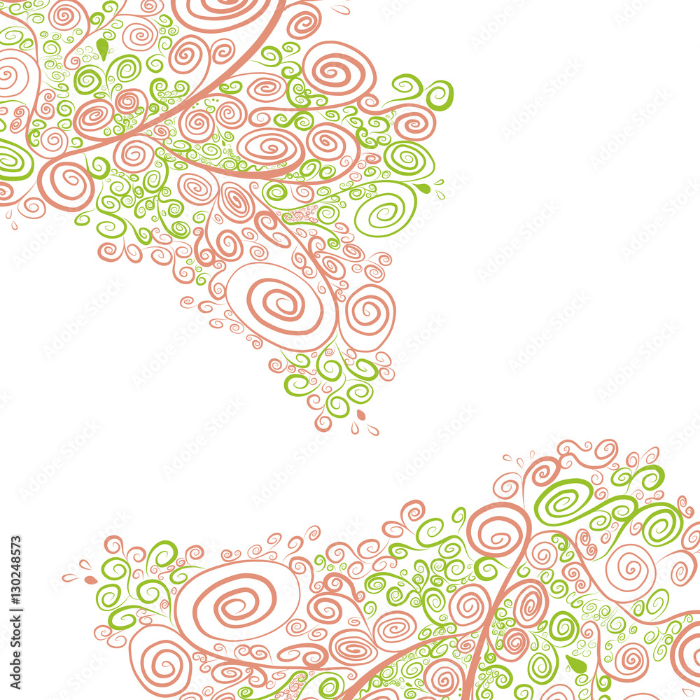 Orange and Green Vector floral oriental isolated