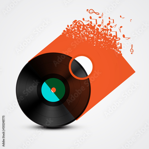 Vinyl Record LP with Transparent Cover Made from Music Notes. Abstract Vector Illustration.