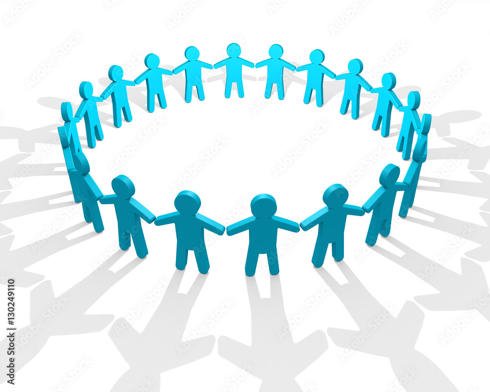 Abstract teamwork concept with ring of blue people figure shapes Abstract teamwork concept with ring of blue people figure shapes