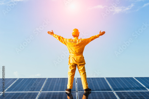 Solar energy panel photovoltaics module with sky background,Sola