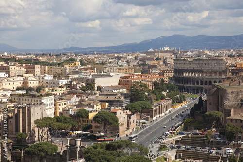 View over Rome and the Colosseum from the Altar of the Fatherland, Capitoline Hill, Rome, Lazio