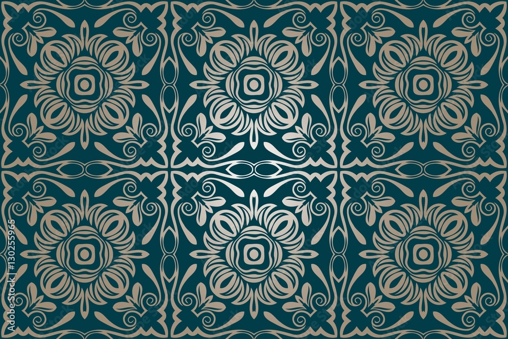 abstract retro vintage floral pattern seamless ornament in shades of green