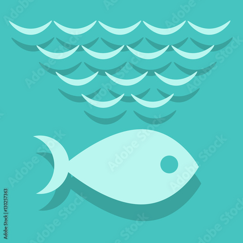 fish and waves on a blue background