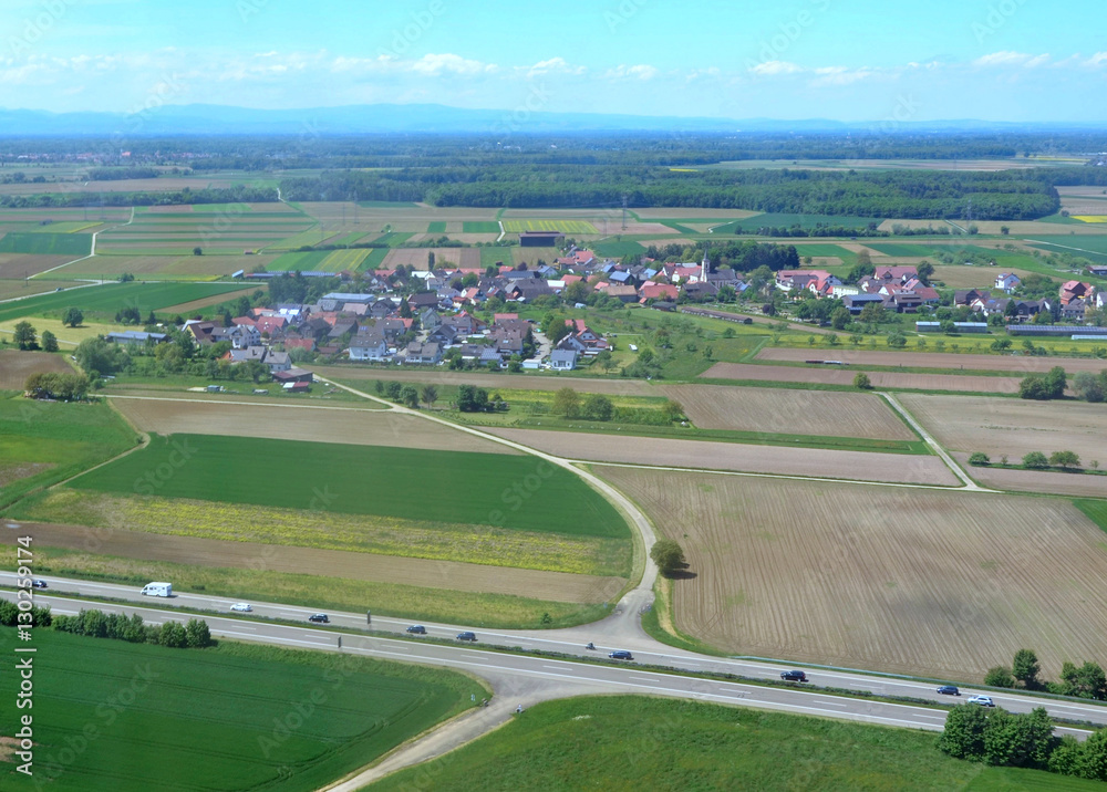 aerial view of the town of Schutterzell in the Ortenau region of Baden Germany aerial view of the town of Schutterzell in the Ortenau region of Baden Germany