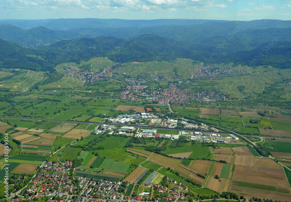 aerial view of the Baden vine region near the town of Steinbach  in Baden Germany