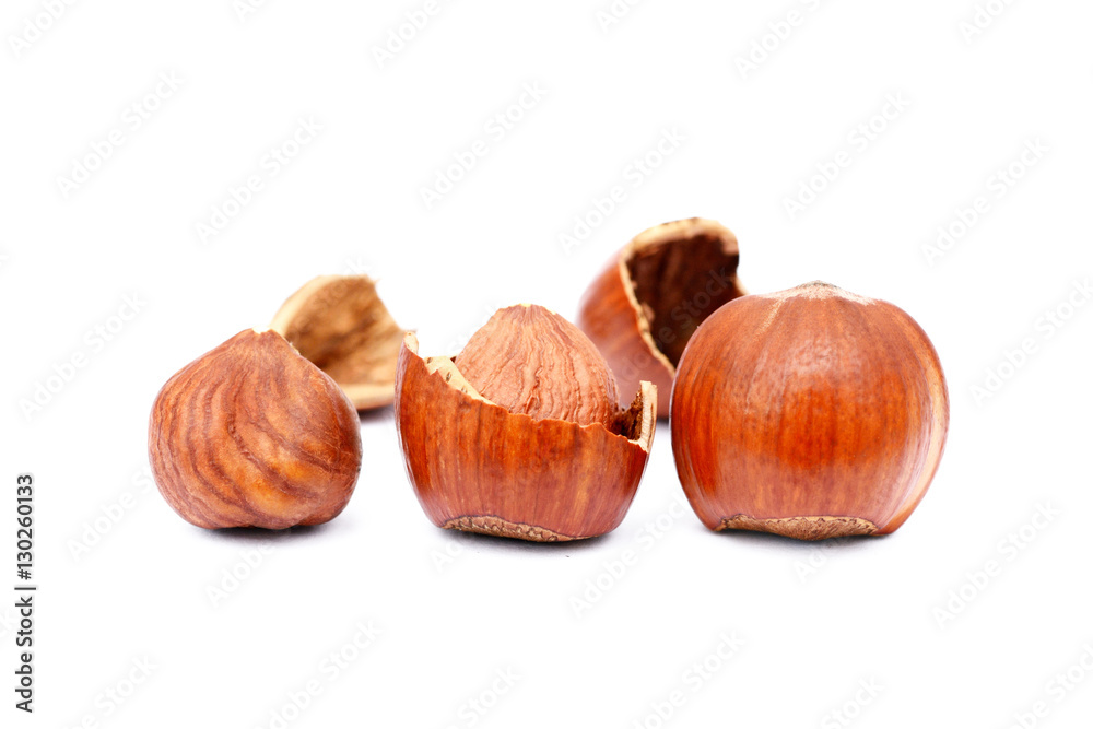 Group healty hazelnuts isolated on white background Group healty hazelnuts isolated on white background